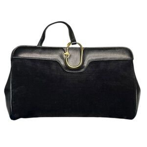 Gucci Vintage Clutch Gold Tone Clip Closure Black Suede leather COA